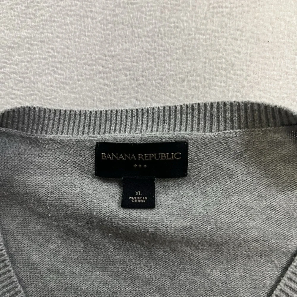 Banana Republic Sweater Men's Size XL Gray Argyle Cotton Long Sleeve Preppy